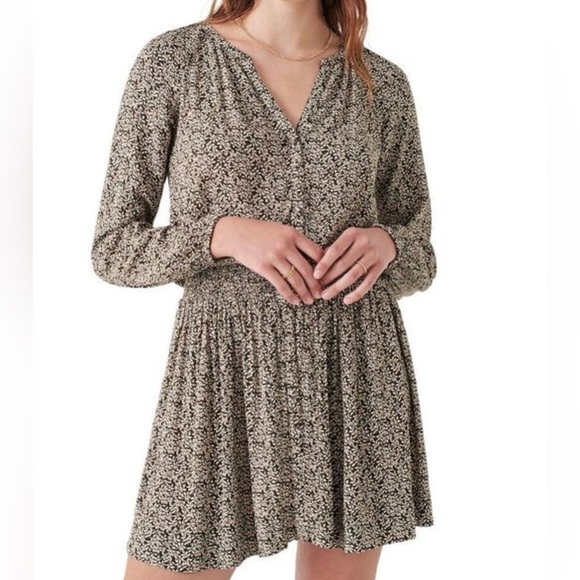 Faherty Montara Leaf Batik Printed Blouson Mini Dress Size XS - Picture 1 of 14